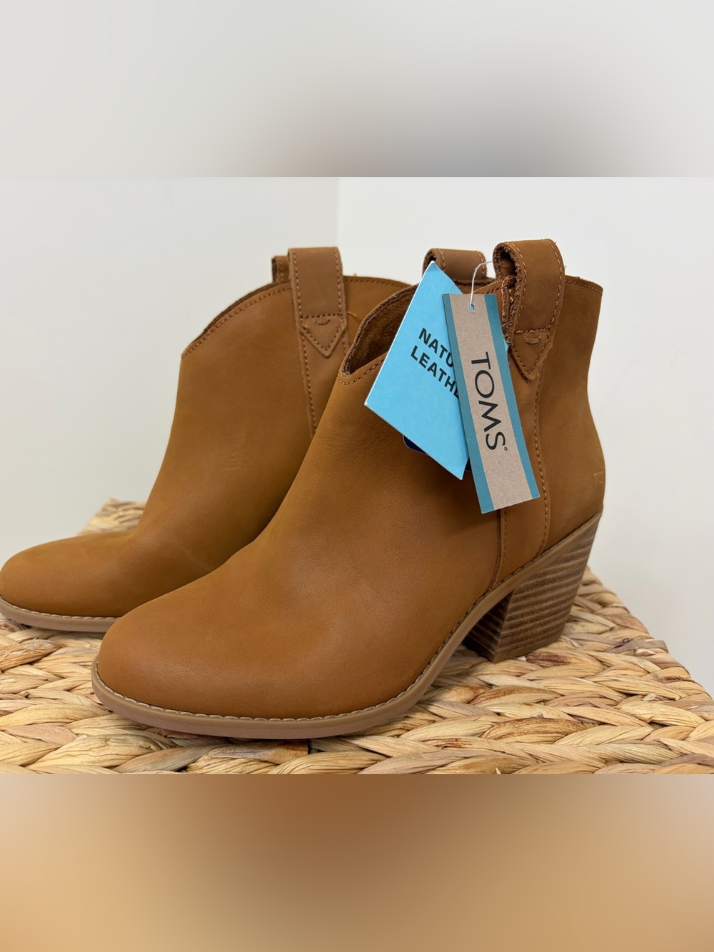 TOMS Tan Leather Ankle Booties